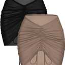 AI'MAGE 2 Pieces Women Beach Bathing Suit Cover Ups Skirt Sheer Mesh Bikini Wrap Sarong Coverup for Swimwear (Medium, A-brown + Black)