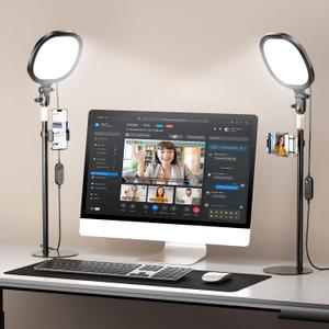 PQRQP 2 Packs Ring Light with Stand, Adjustable Desktop Lamp with Phone Mount, CRI 97+ Studio-Grade Video Conference Light for Video Calls, Home Office, TikTok Live & Vlog Filming (Nocturnal Black)