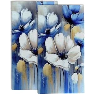 Watercolor White Blue Flowers Hand Towel Set of 2,Abstract Oil Painting Floral Soft Absorbent Decorative Bathroom Kitchen Towel for Bathroom Kitchen Hotel Gym Yoga