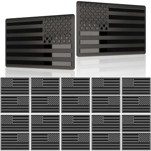 10 Pairs Embossed 3D Metal All Black American Flag Emblem Decal Stickers, Matte Black 5" x 3" Patriotic USA US Flag Car Decals Bumper Stickers for Truck, Window, Motorcycle, Support US Military