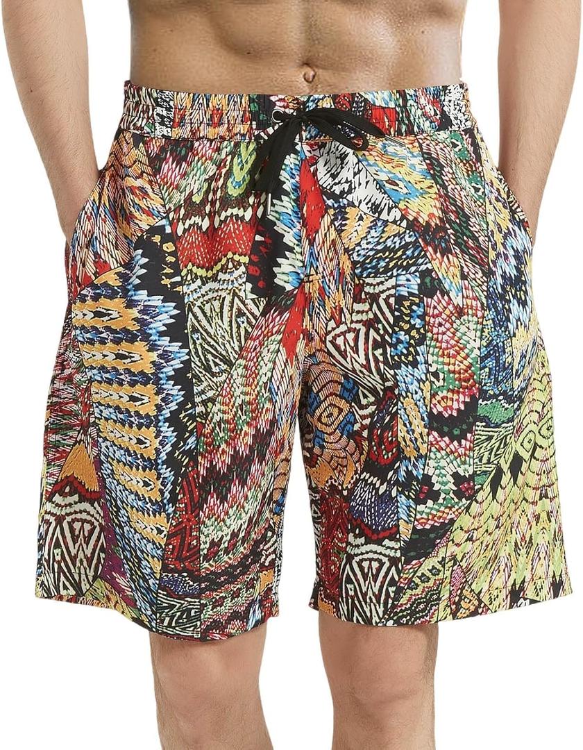 Men's Swim Trunks Quick Dry Bathing Suit Swimming Board Shorts Mesh Lining Beach Swimwear (Medium, Tribe)