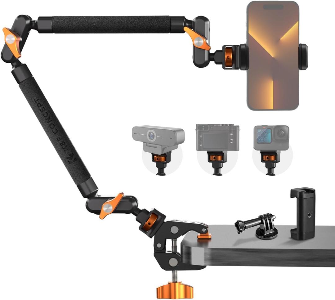 K&F CONCEPT 22" Magic Arm Clamp Kit, Overhead Desk Camera Mount, Long Articulating Friction Boom Arm for Phone, Action Camera, LED Light, Microphone
