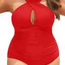 Daci Womens Front Cross Plus Size One Piece Swimsuits Tummy Control Keyhole Bathing Suits Swimwear (X-Large, Red)