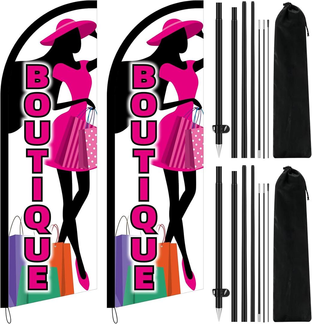 SmoothNovelty 2 Set 8.2 ft Boutique Advertising Feather Banner Flag for Business Outdoor Boutique Swooper Flag with Pole and Ground Stake Advertising Feather Banner Sign
