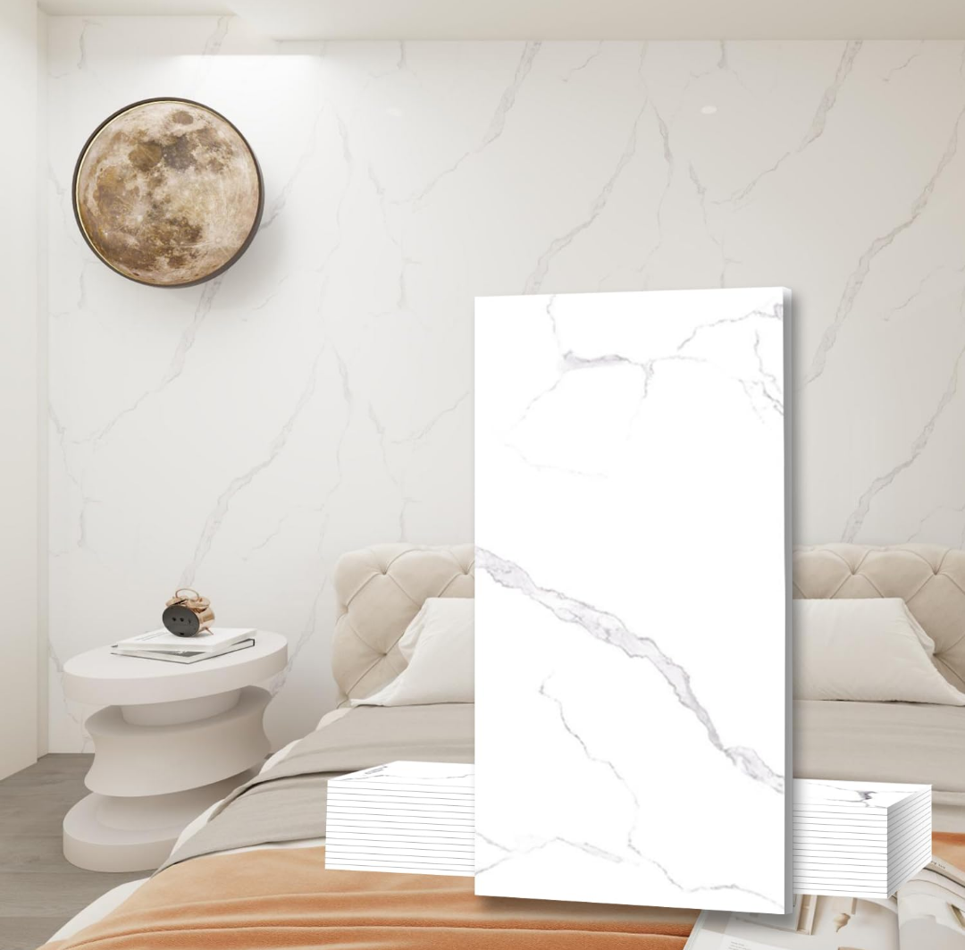 10-Sheet 23.6"x11.8" Marble Peel and Stick Wall Panels (19.4 Sq. Ft. Coverage), PVC Backsplash Tile for Living Room, Bedroom, Kitchen, Dining Room