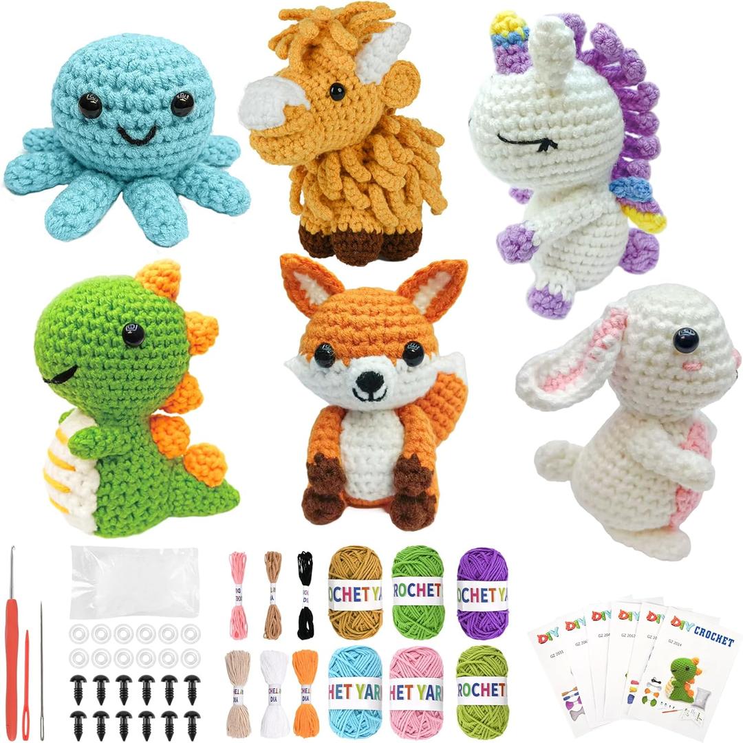Miantina 6PCS Crochet Kit for Beginners, 2026 Knitting Kit with Step-by-Step Video Tutorials, Beginner Crochet Kit for Adults (White)