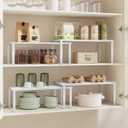 SONGMICS Cabinet Organizer Shelf, Set of 4 Kitchen Counter Shelves, Kitchen Storage, Spice Rack, Stackable, Expandable, Metal and Engineered Wood, Cloud White and Snow White UKCS028W01