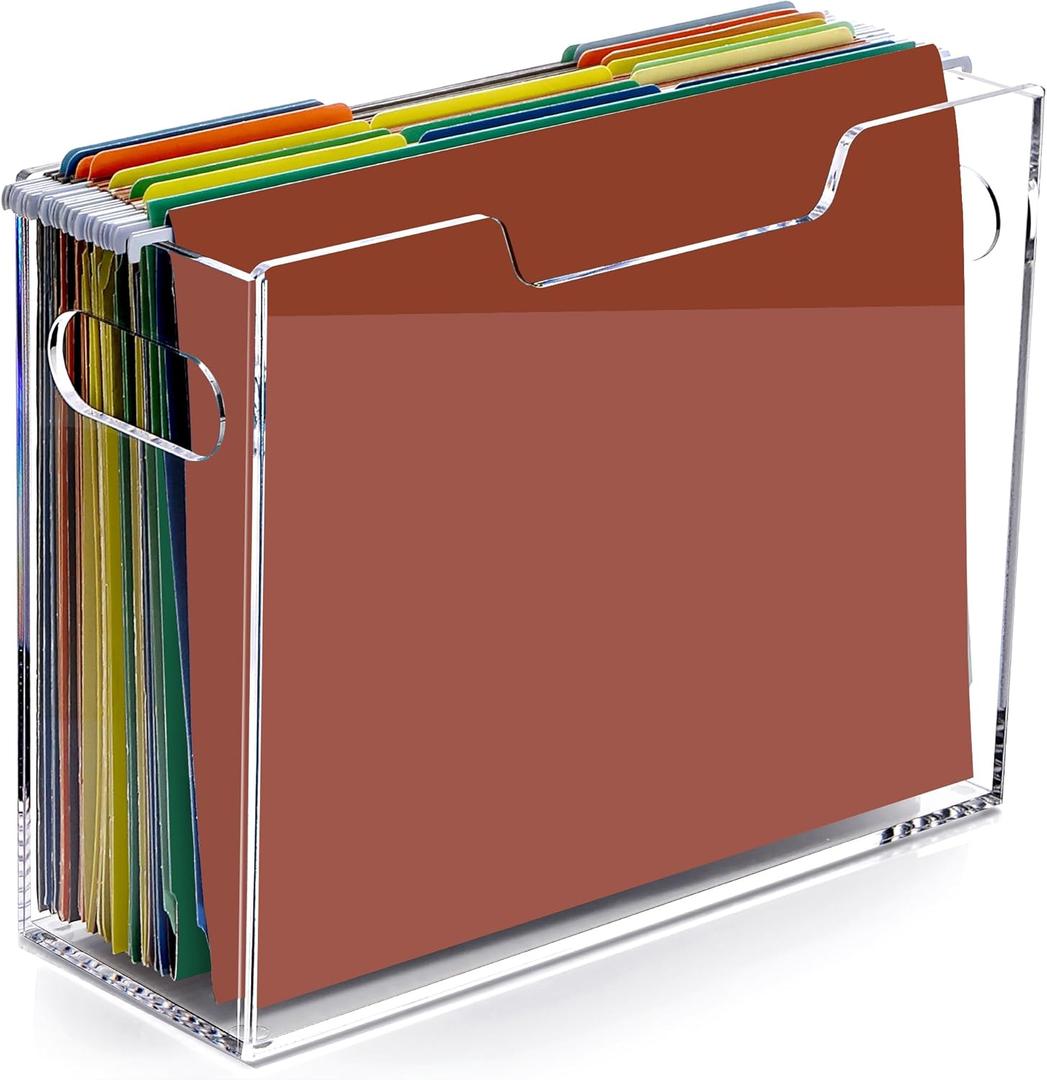 Clear File Box Hanging File Folder Organizer, Letter Size Portable Acrylic File Organizer Box with Handle, Filing Holder for Desk Home Office - 1 Pack