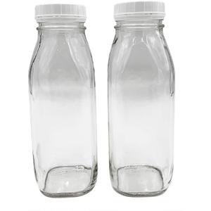 1 Pint / 16 oz Glass Beverage Bottles with Screw On Cap (Set of 2)