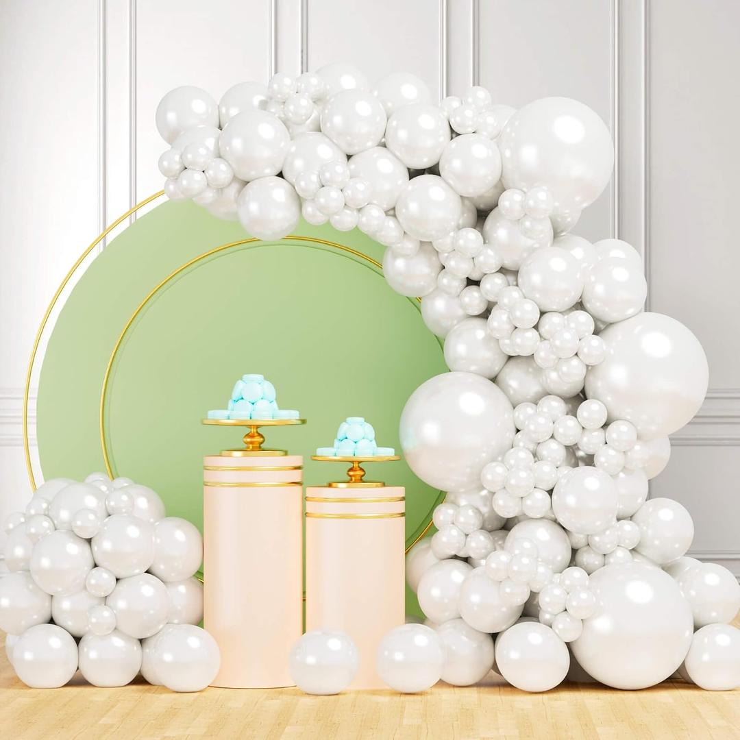 Pearl White Balloons Different Sizes for Garland Arch, 134pcs Premium Party Latex Balloons for Wedding Bridal Baby Shower Birthday Party Decoration