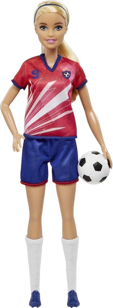 Barbie Careers Fashion Doll & Accessory, Soccer Player with Blonde Ponytail, #9 Uniform, Tall Socks, Cleats & Ball (Multicolor)