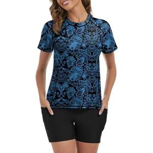 Tournesol Women's Rash Guard 2 Piece Short Sleeve Swim Shirt with Shorts Swimsuit with Bra Bathing Suit Plus Size with Pocket Medium