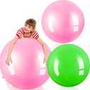 Jenaai 2 Pcs 30 Inch Large Bouncy Balls Giant Inflatable Rubber Kickballs Big Outdoor Exercise Jumping Hopping Ball for Outdoor Activity Sports Party Decor(Pink, Green)