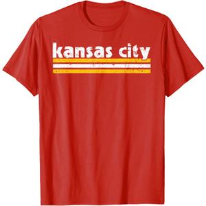 KC Tee Kansas City Retro Vintage Distressed 3 Stripes RED KC T-Shirt, 2XL