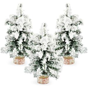 AuldHome Design Mini Christmas Trees (3-Pack, 10-Inch, Flocked); Canadian Pine Greenery Tabletop Holiday Decor