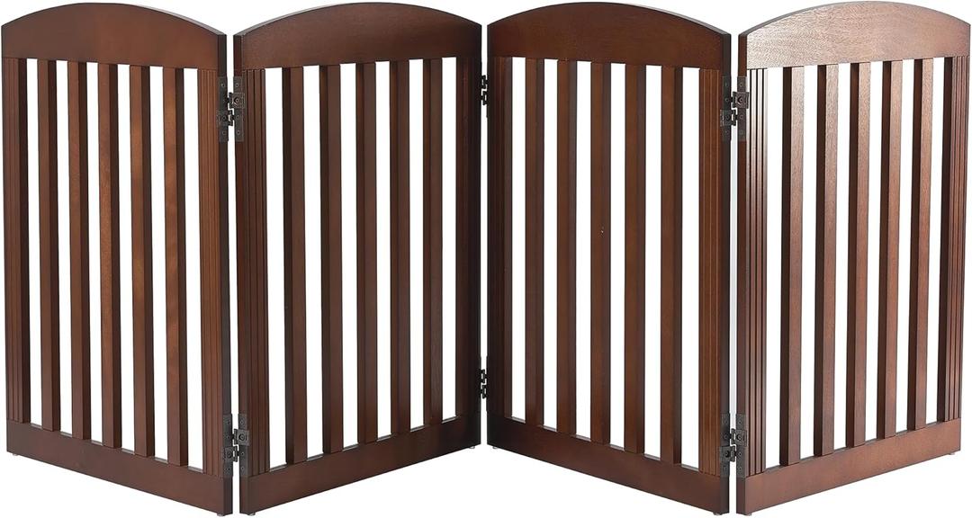 SPIRICH 96" Extra Wide 28" Tall Dog Gate Indoor, Dog Gates for Doorways, Stairs, The House, Wooden Freestanding Foldable Pet Gate, Step Over Puppy Gate, 4 Panels, Brown (Warm Pecan)