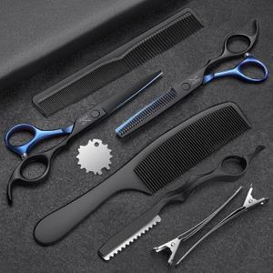 JASON Hair Cutting Scissors Kit - Professional 10 PCS Haircut Scissors Set with 6.7" Thinning/Texturizing Scissors, Straight Shears for Men Women Home Salon Barber (30 Teeth, Black & Blue) Christmas