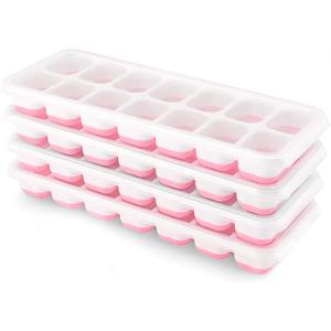 Ice Cube Trays 4 Pack, Airabc Silicone Ice Cube Trays with Removable Lid, Easy-Release Flexible 14-cube Ice Trays, LFGB Certified and BPA Free, Stackable Ice Trays with Covers for Cocktail, Freezer (Pink)
