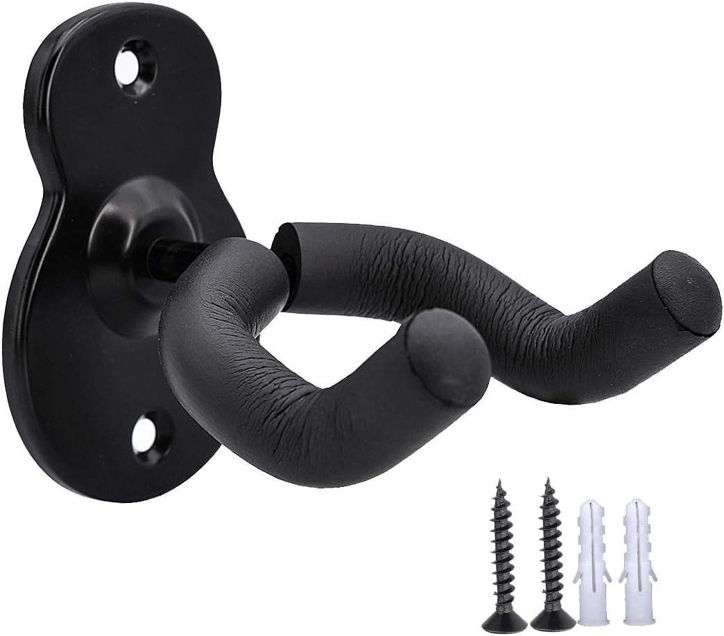Guitar Wall Mount Hanger Acoustic Electric Bass Guitar Wall Hook Black Metal Holder (1 Pack Guitar Style)