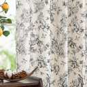 jinchan Linen Floral Curtains for Living Room 96 Inch Length Black Printed Flower Light Filtering French Country Farmhouse Cottage Core Toile Curtains Back Tab Window Drapes Set 2 Panels
