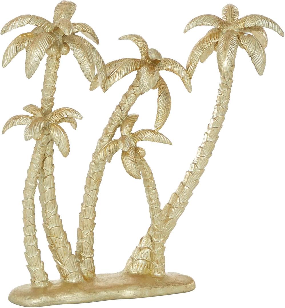 Deco 79 Polyresin Tree Decorative Sculpture Palm Home Decor Statue, Accent Figurine 15" x 5" x 16", Gold