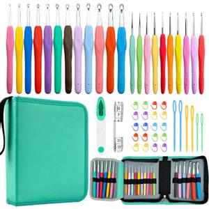 Hobekoee 22 Sizes Crochet Hooks Set with Sky Blue Case,0.5mm-10mm Ergonomic Soft Handle Crochet Hook Needles Set for Arthritic Hands,Complete Crochet Set