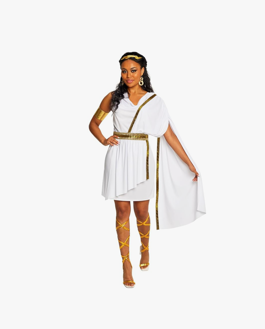 Morph Greek Goddess Costume - Women's Toga Costume, Halloween Goddess Outfit for Women, Greek Toga Dress M