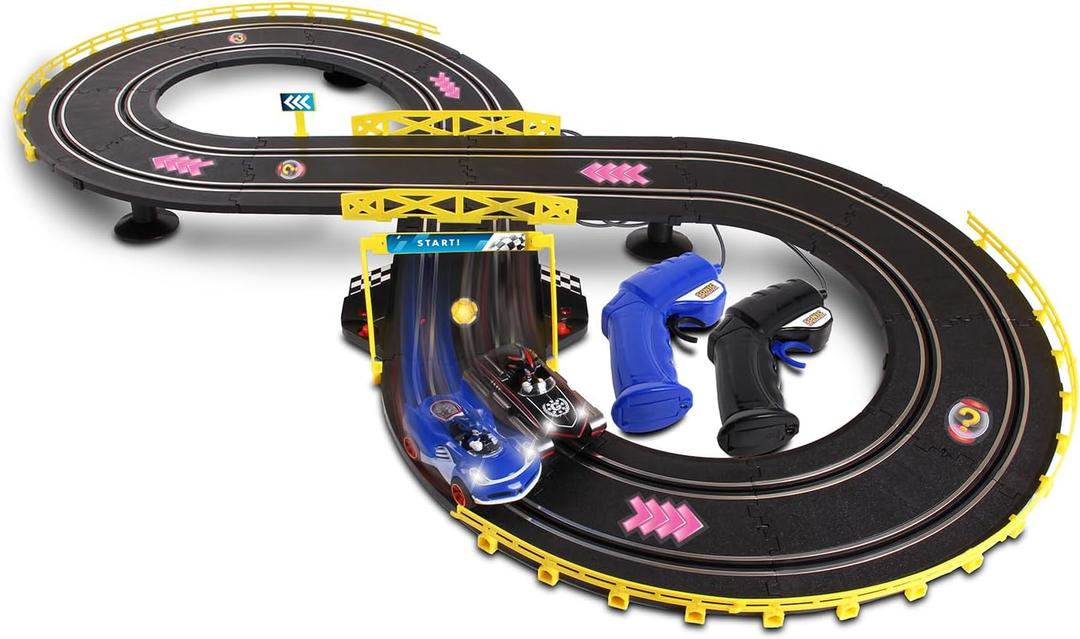 NKOK Sonic and Shadow Race Track Set with Working Lights, Lap Counter, Figure-8 Slot Car Track, Brown Box Packaging