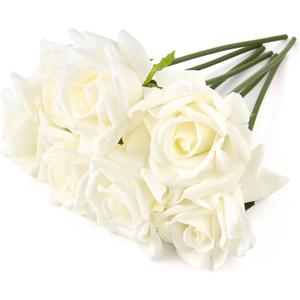 Eyamumo 7PCS Fake Flowers Artificial Rose Silk Real Touch White 30CM