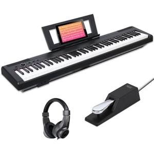 AODSK Weighted Piano 88-Key Beginner Digital Piano,Full Size Weighted keyboard with Hammer Action,with Sustain Pedal,15W Stereo Speakers,MP3 Function,Piano Lessons,Black,S-200