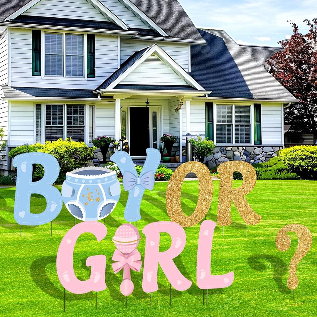 Easy Joy Gender Reveal Party Decorations Baby Shower Letters Yard Sign Newborn Baby Birthday Decor Outdoor Garden Lawn Party Decorations with Stakes Party Supplies Boy or Girl, 10 pieces (Plastel)