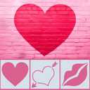 3 Pcs 24 x 24'' Valentines Large Heart Stencil for Painting on Wall Wood Stone Reusable Lips Heart Templates Love Stencils for Fabric Walls Paper Valentines Day Drawing Spraying Crafts