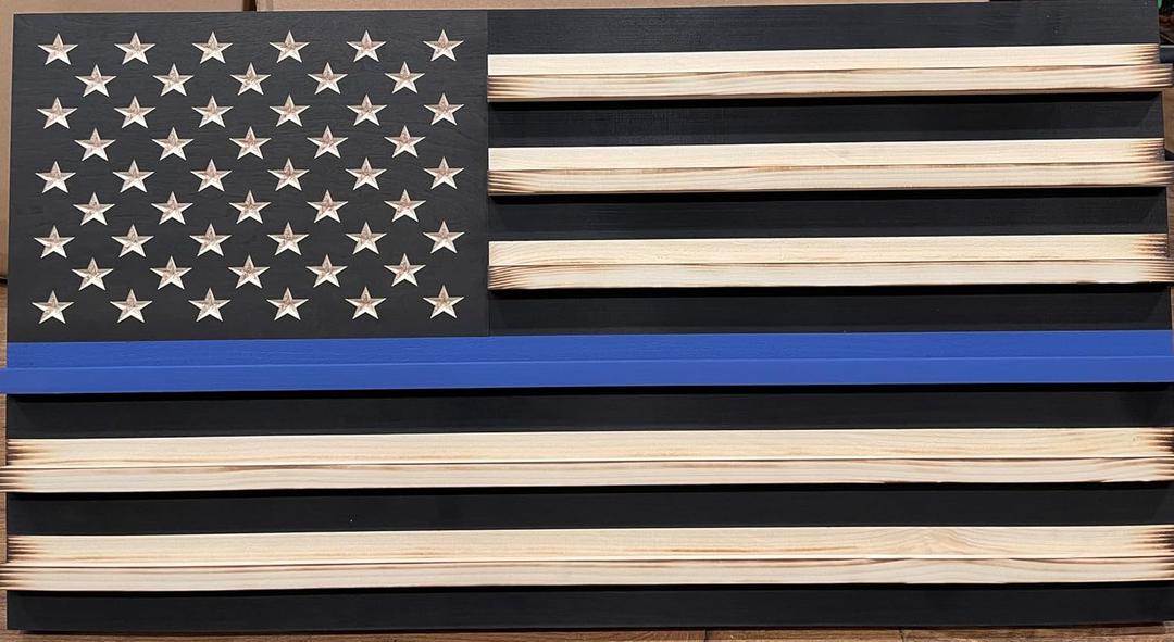 RyMar Custom Creations Medium black and white Rustic American Flag Challenge Coin Display Thin Blue Line