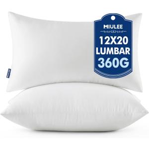 MIULEE Throw Pillows Inserts, Pack of 2 12x20 Inch 100% Virgin Fiber Filling Bed Couch Pillows