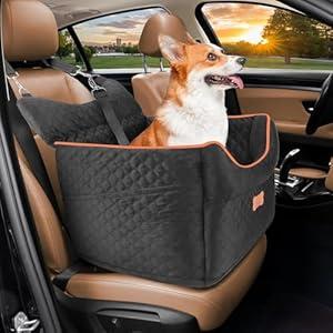 Dog Car Seat - Memory Foam Dog Booster Seat for Small Dogs Up to 25lbs-Elevated Pet Car Seat with Storage Pockets and Dog Seat Belt-Soft Pet Travel Bed for Front & Back Seats-Removable Washable-Black. 
19.2"L x 17.7"W x 11.7"H