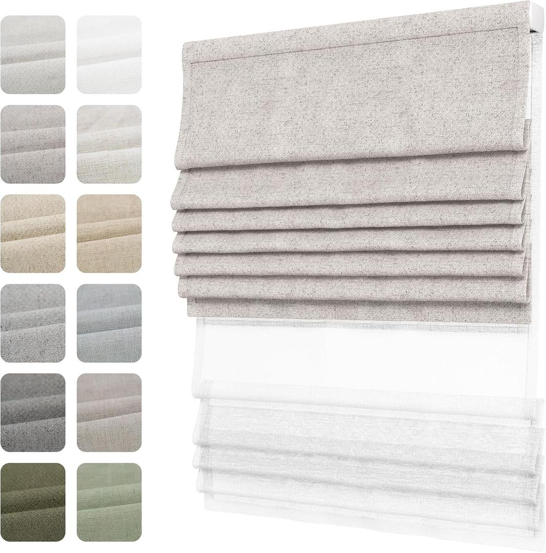 Day Night Roman Shades for Window, Cordless Blackout and Light Filtering Double Fabric Roman Blind with Room Darkening Thermal Insulated for Home and Office, Drill Day Night Type, Custom Size 20" x 60"