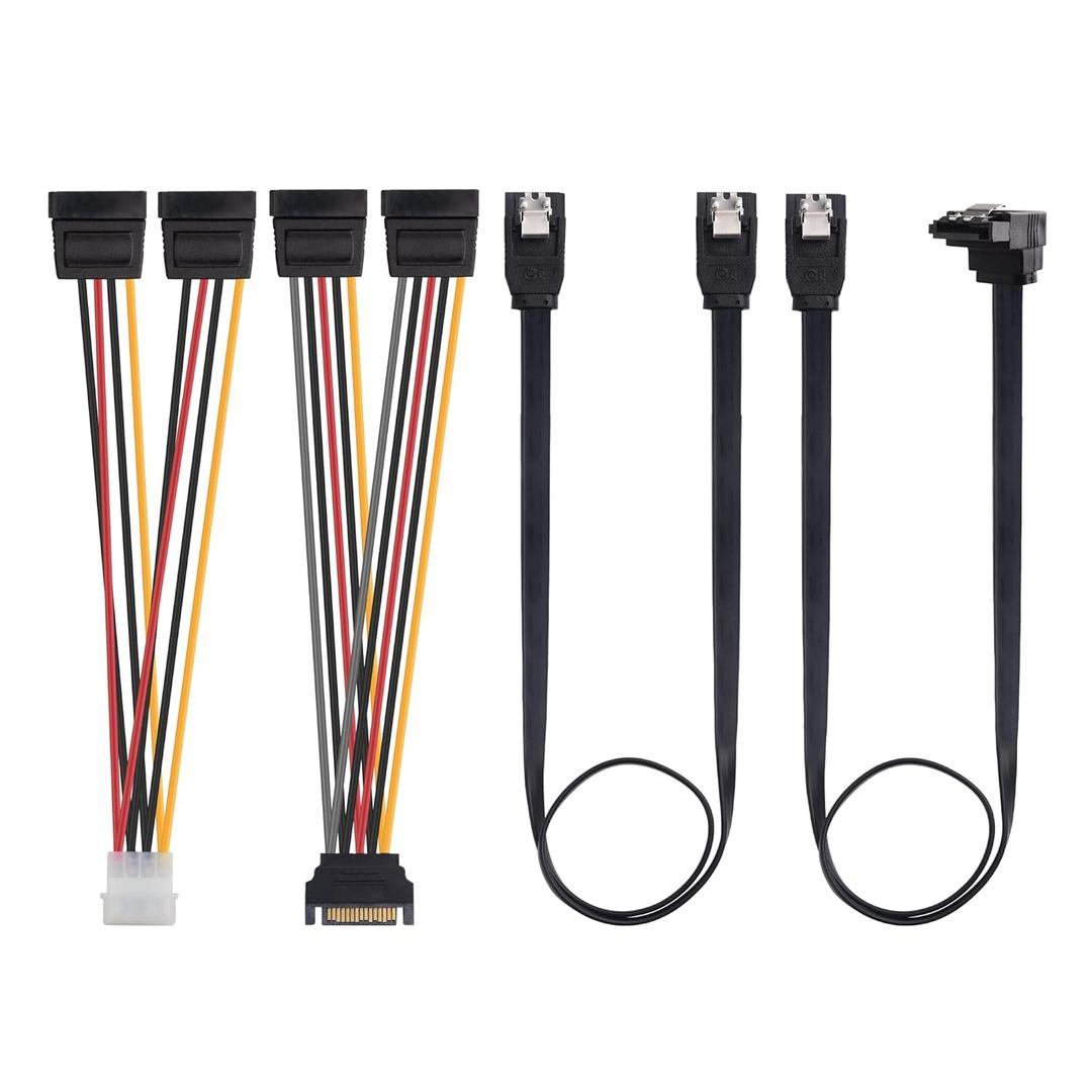 Cable Matters SATA III Data Cable and SATA Power Cable Kit with Straight and 90 Degree SATA3 Connector, Power Splitter Adapter, and Molex Adapter in Black