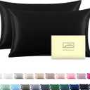 Silk Pillowcase for Hair and Skin,Soft,Breathable and Sliky 100% Queen Silk Pillow Case Set of 2,Both Sides Natural Mulberry Silk Pillowcases with Hidden Zipper(Queen Size 20"X 30",2pcs) (Black-2 Pack)