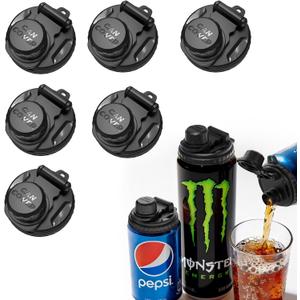 6-Pack Soda Can Lids with Twist-Off Caps Reusable BPA-Free Can Covers for Soda, Beer & Energy Drinks, Universal Fit 202/206 Cans, Helps Maintain the Taste of The Beverage (Black)