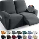 JIVINER Loveseat Recliner Covers 6-Piece Stretch Jacquard Recliner Sofa Slipcover 2 Seater Washable Reclining Couch Cover with Pocket Fitted Furniture Protector Cover (Loveseat Recliner, Dark Gray)