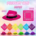 Hercicy 36 Pcs 18 Set Western Cowboy Hat and Paisley Bandana for Women Men Neon Sparkly Mafia Party Decor Adult Colorful Gangster Hats for Cosplay Music Disco 80's Party Props Favors