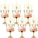 Rtteri 6 Pcs Gold Candelabra Candlestick Holder Metal Candle Stand Candelabra for Taper Candles Table Centerpieces Wedding Christmas Holiday Birthday Party (9.45 x 9.45 x 19.7 Inch,5 Arm)