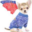 2 Pieces Dog Sweaters for Small Dogs Dog Clothes Female Winter Fleece Puppy Sweaters Warm Pet Outfit for Yorkie, Chihuahua, Bulldog, Dachshund, Pug (Large, Red+Blue)