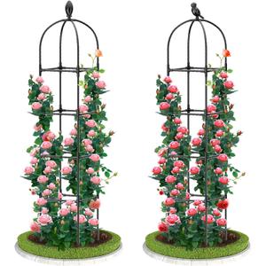 2 Pack Garden Obelisk Trellis, 70" Tall Plant Support for Climbing Vine, Metal Covered Plastic Coating Rustproof Heavy Duty Rose Trellis Indoor Outdoor(Black, 70 * 11.8 * 11.8INH*W*L)