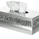 Crackled Glass Silver Tissue Box Cover Rectangular  Decorative Bling Tissue Box Holder with Beautiful Mosaic Glass  Elegant Tissue Holder for Bathroom with Durable Bottom Slider (Silver Collection)