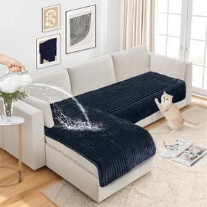 NAISI Couch Covers for Dogs Waterproof Flannel Striped Sofa Cover Pet Friendly Washable Dog Mat for Couch Anti Slip Sectional Sofa Slipcover Protector(2pcs/35"x63"+35"x70",Dark Navy)