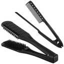 CHENGU 2 Pcs Straightening Comb For Hair, Boar Bristles Clamp Double Sided Brush Hair Straightening Brushes Comb Flat Iron Styling for Knotty Unkempt (Black)