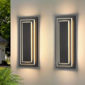 Modern Outdoor Square Wall Sconce LED,15.7 in Waterproof Patio Wall Light Fixture,Exterior Lights for House,Side Garage,Front Porch,Entrance with 3000K 24W Light Bead,2PCS (2026 Upgrade 2-tier Modern Design)