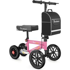 BlessReach Economy Steerable Knee Walker - Compact Crutch Alternative for Foot Injuries with Dual Braking System (Pink)