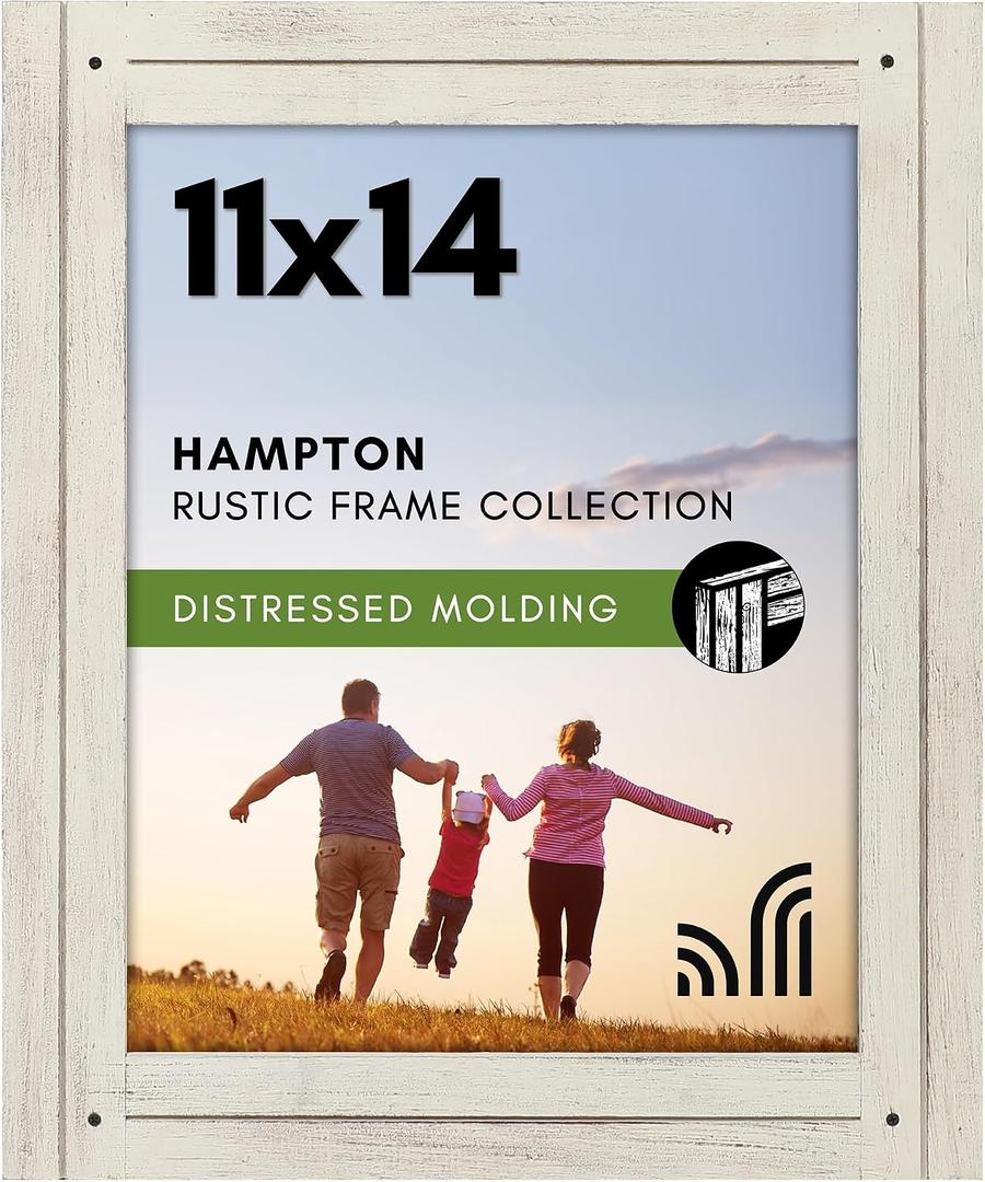 Americanflat 11x14 Picture Frame with Polished, Crystal Clear Glass - Hampton Collection - Distressed Wood Picture Frames for Vertical or Horizontal Wall Display - Aspen White